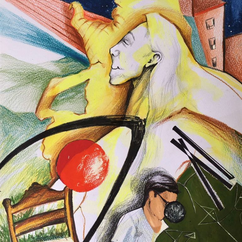 Esmer Hamza (Uzlaşılır Serüven _ Comprehensible Adventure, Kağıt üzerine karışık teknik-24.5x33 cm-2020)