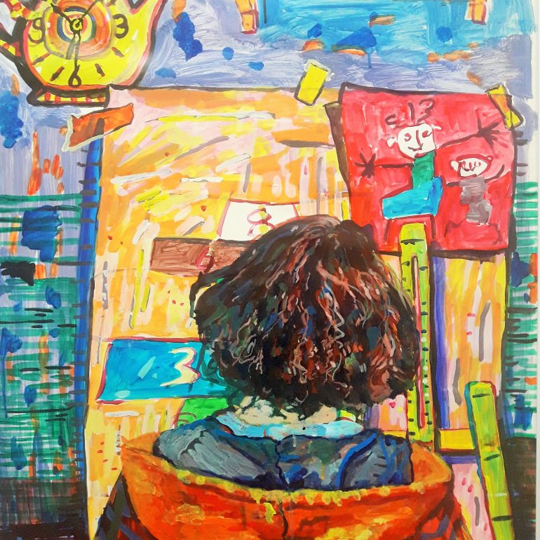 Mehtap Saldıray (Düşünce_ Kağıt Üzerine Akrilik, 70.100 cm.2019)