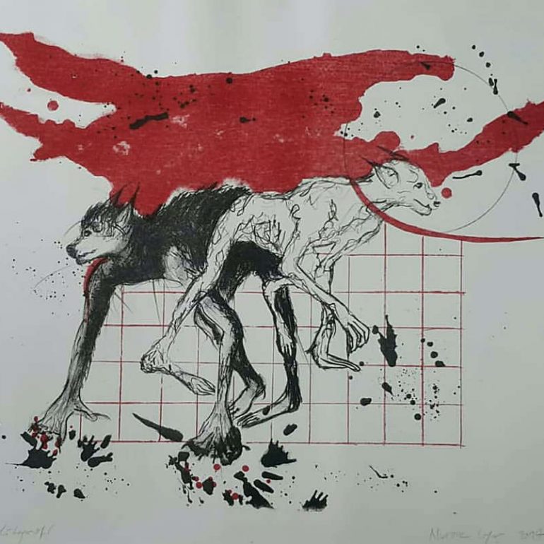 Nurışık Uyar (İSİMSİZ” LİTOGRAFİ 2 Renk Baskı, 48x38cm, 2017)