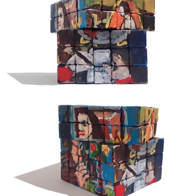 29. 1. Dönüşen Kendilik, 5'li Rubik Küp Üzerine Akrilik Boya, 2023