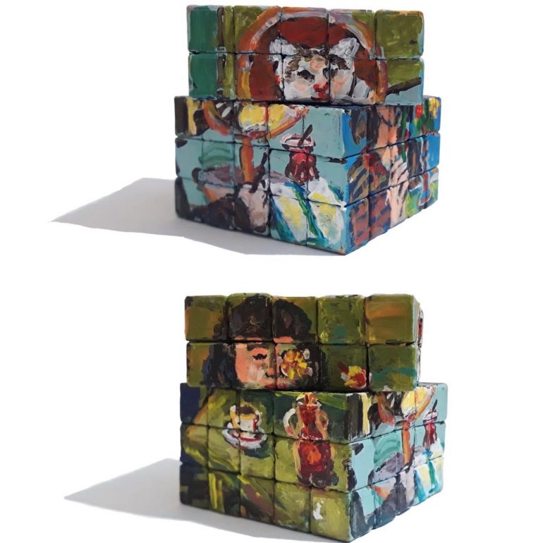 30. 2. Dönüşen Kendilik, 5'li Rubik Küp Üzerine Akrilik Boya, 2023 1